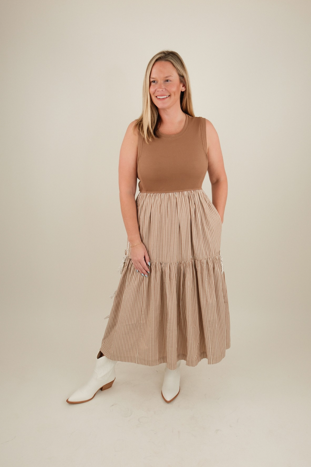 Cocoa Stripe Midi Dress Medium