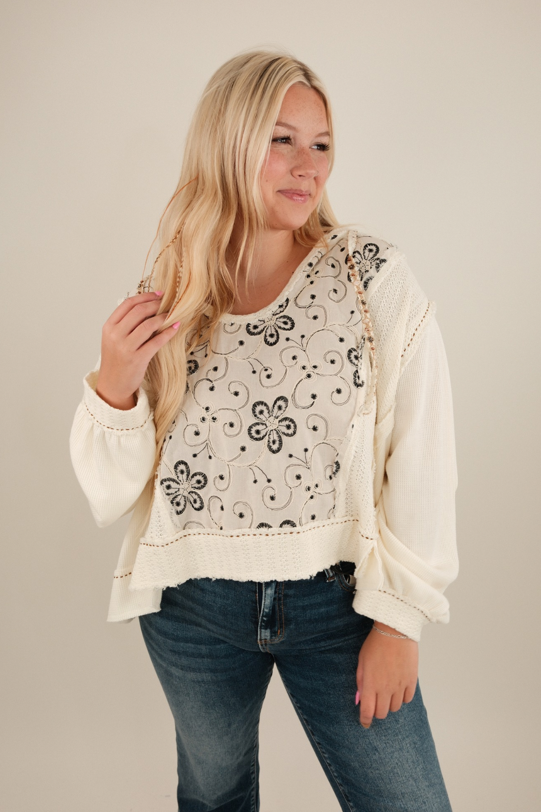 Stone Whisper Patchwork Hoodie
