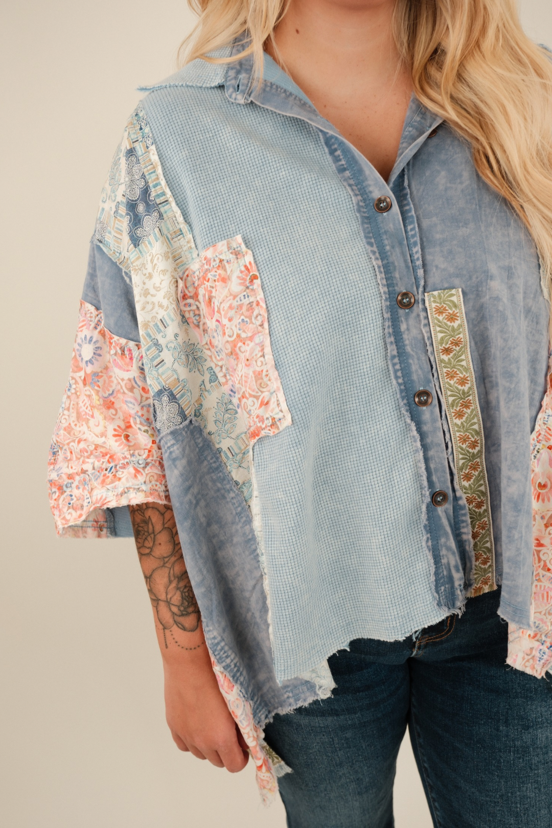 Desert Winds Patchwork Blouse - Denim Blue