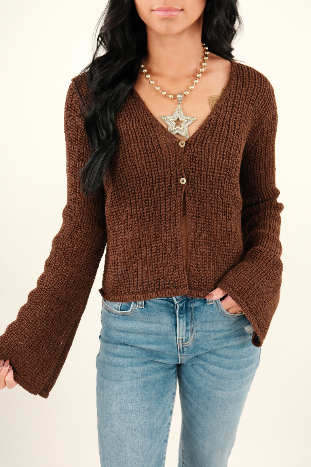 Sundown Crochet Cropped Sweater - Brown