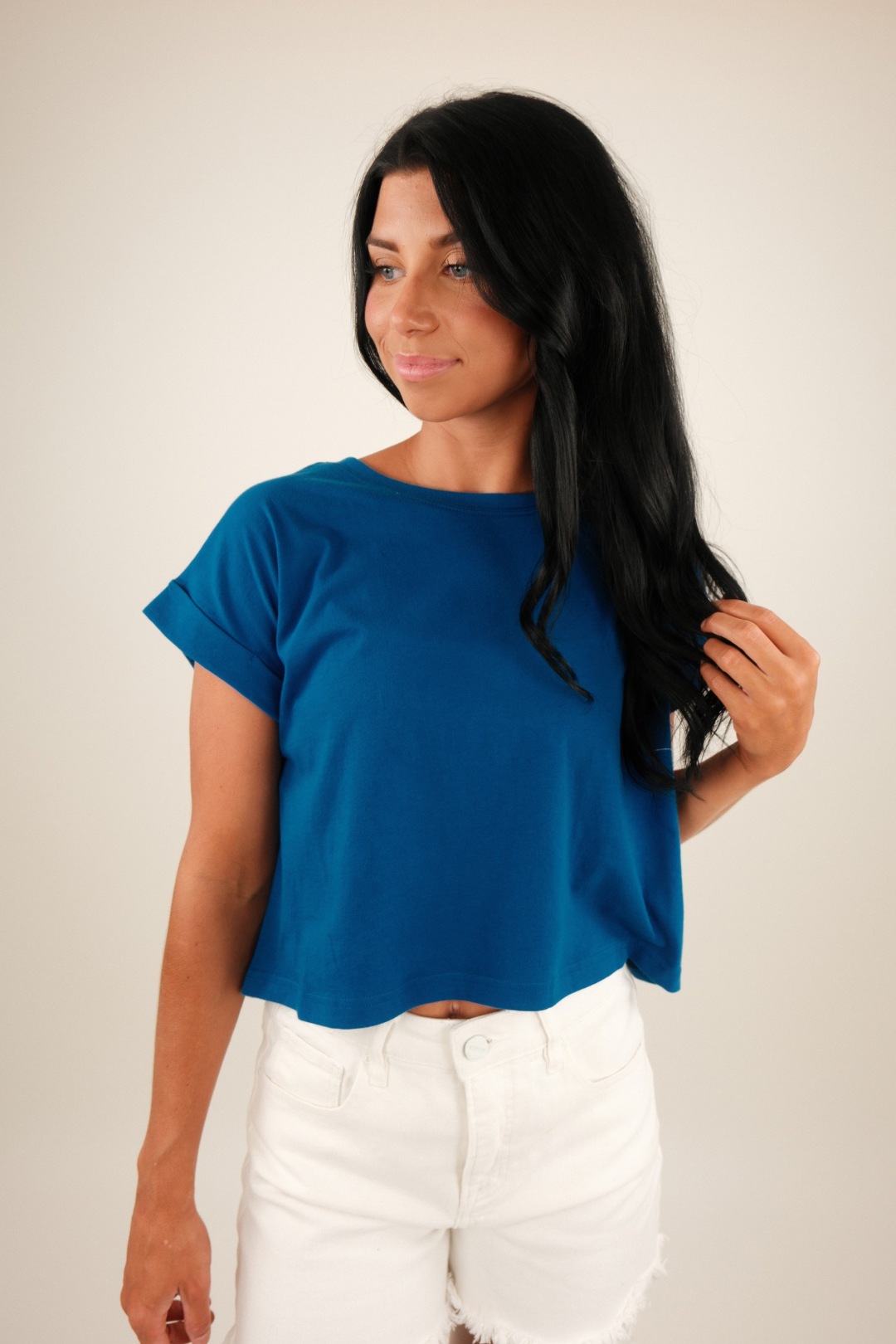 Simply Cropped Basic Tee – Classic Blue