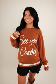 See You Cowboy Embroidered Sweater - Camel