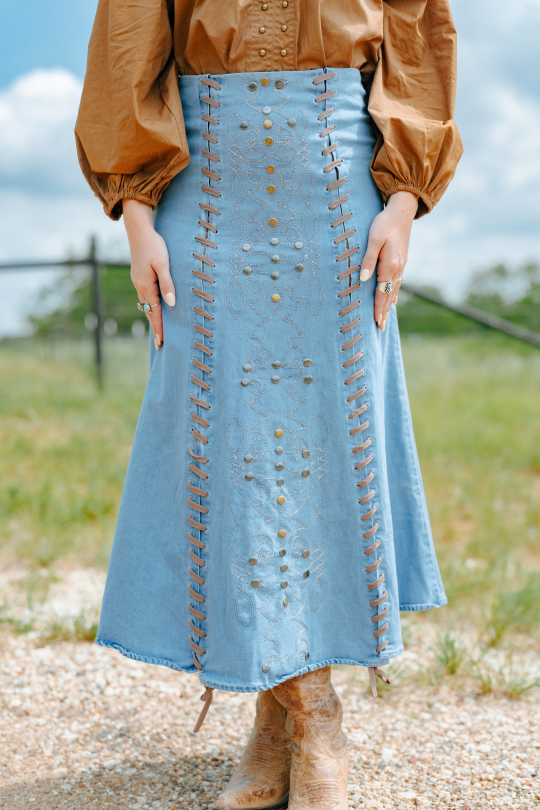 Old West Artisan Denim Skirt