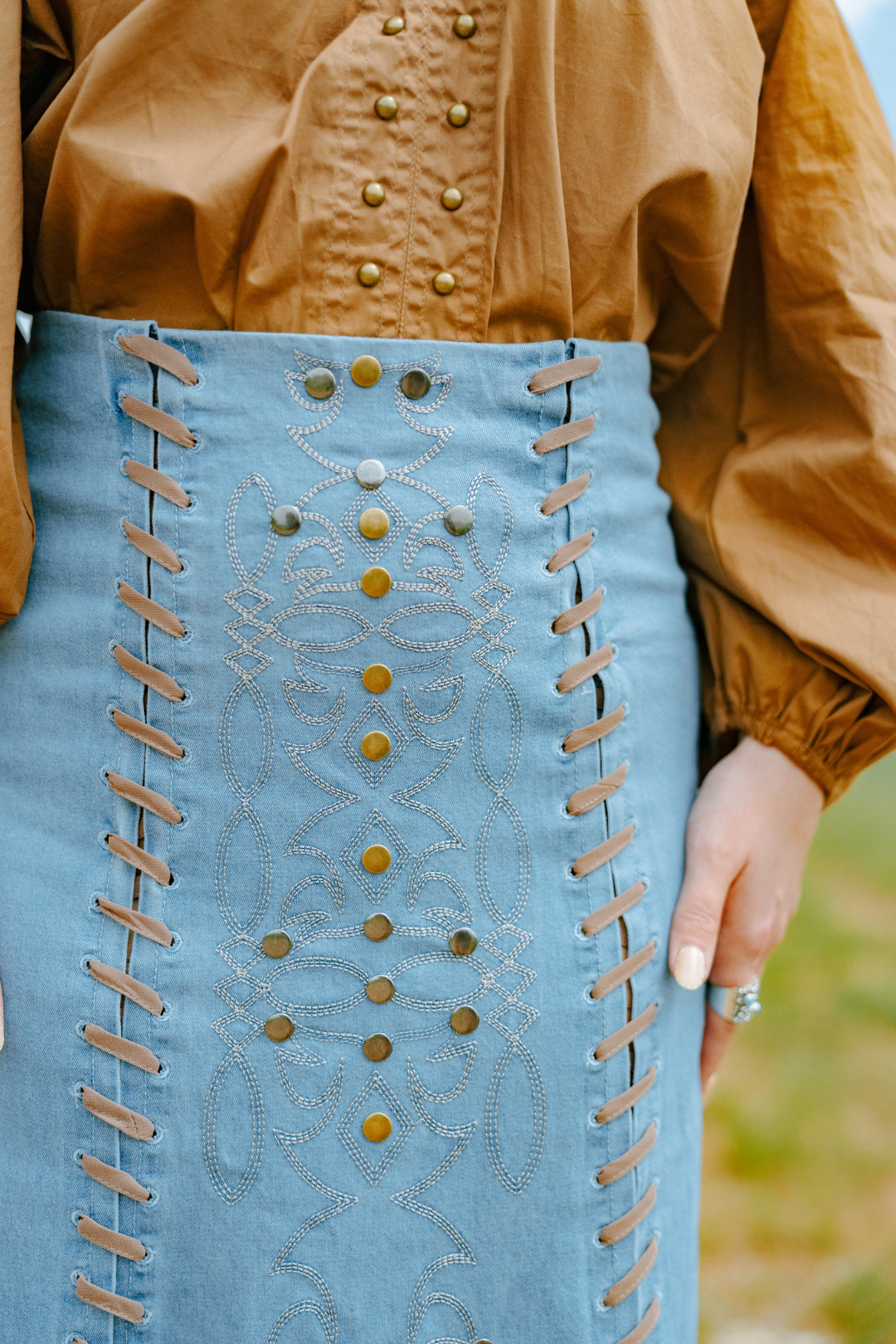 Old West Artisan Denim Skirt