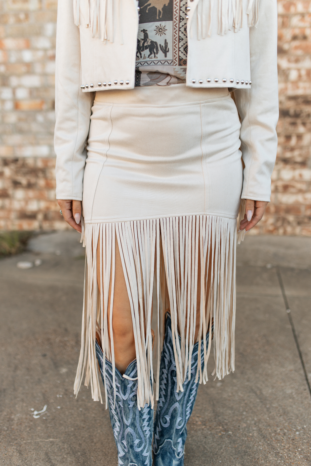 Ivory Outlaw Fringe Skirt