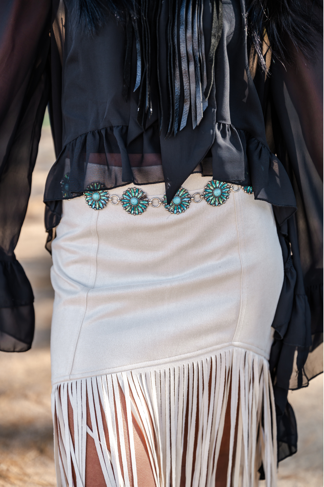 Western Flower Rhinestone Concho Link Belt