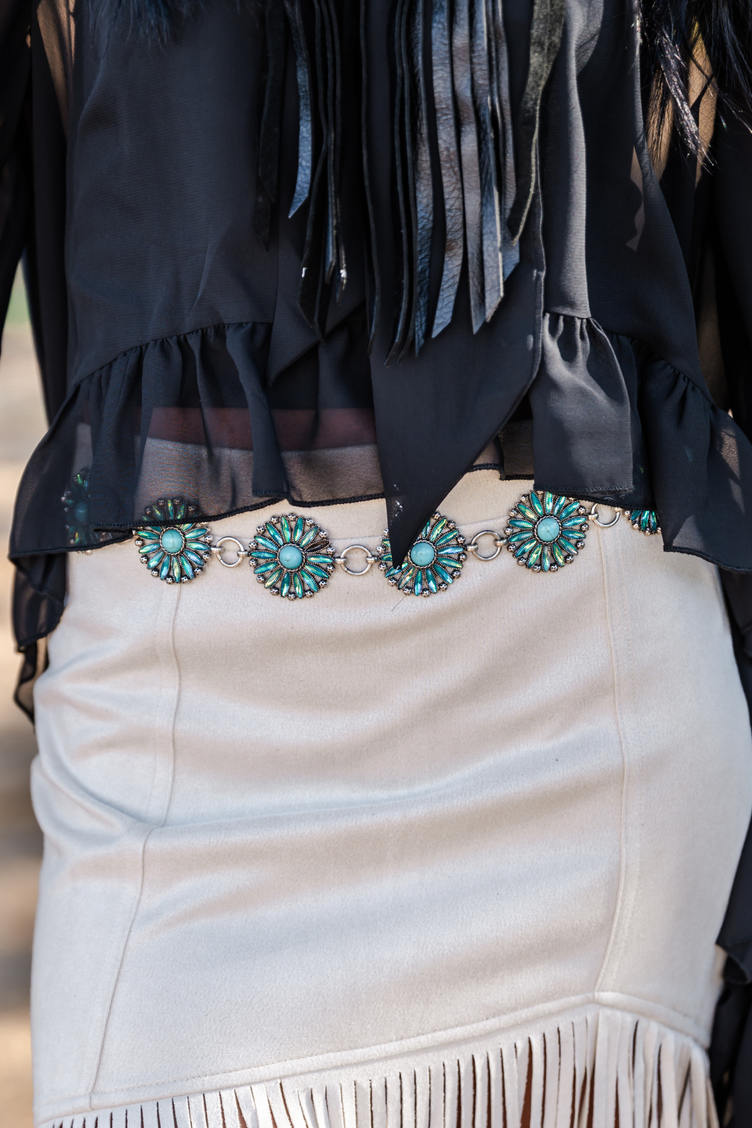 Western Flower Rhinestone Concho Link Belt