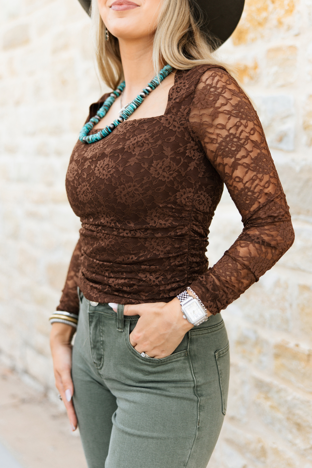 Mocha Muse Lace Top