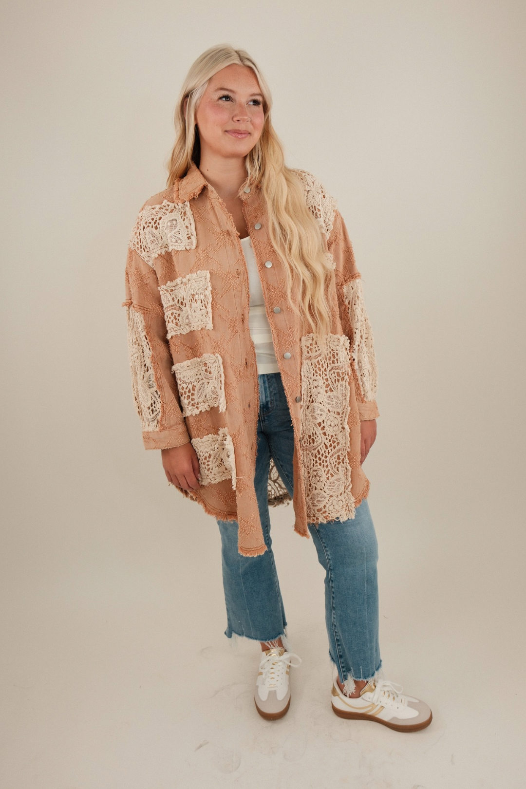Dusty Rose Lace Overlay Shirt