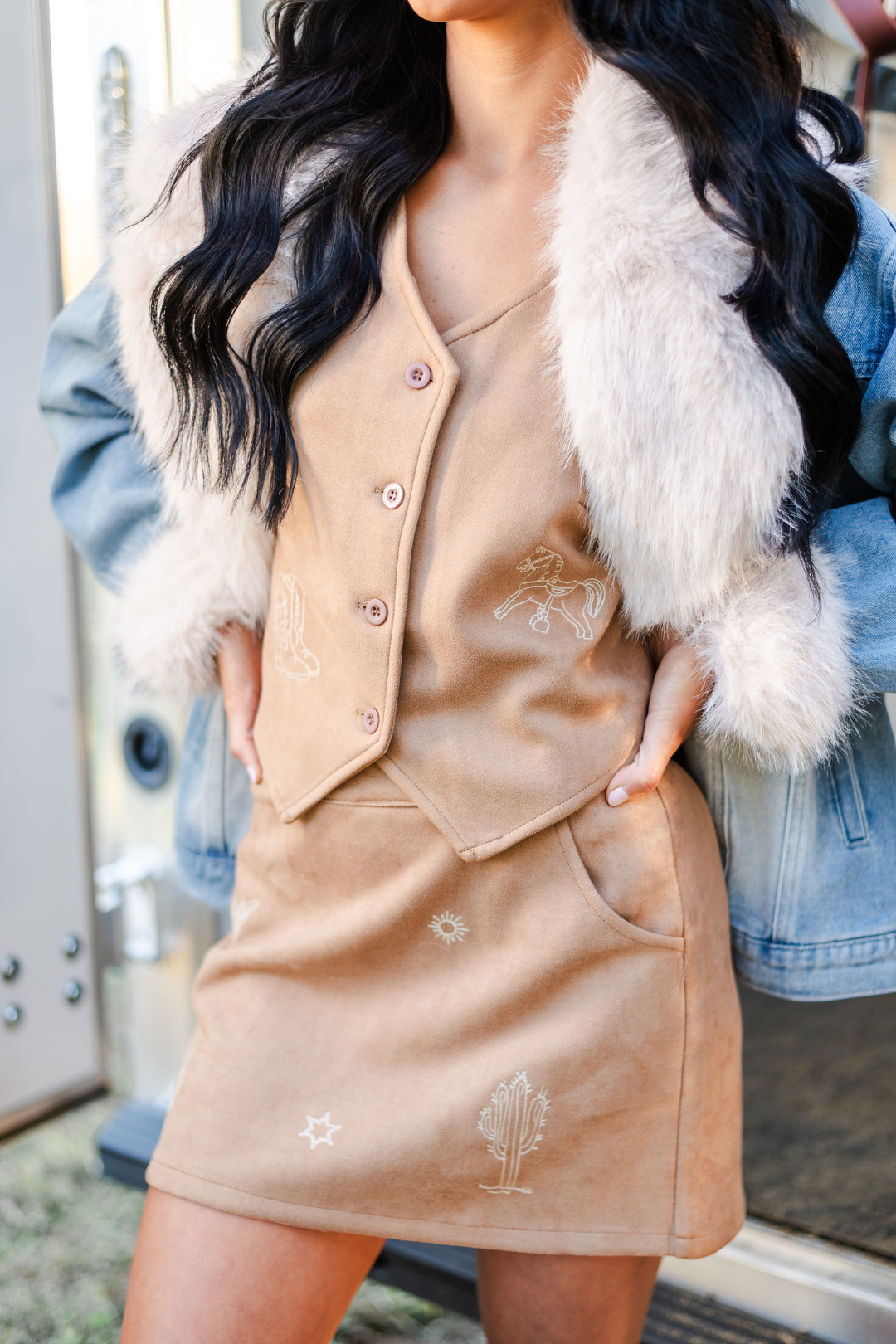 Saguaro Sunset Suede Vest & Skirt Set