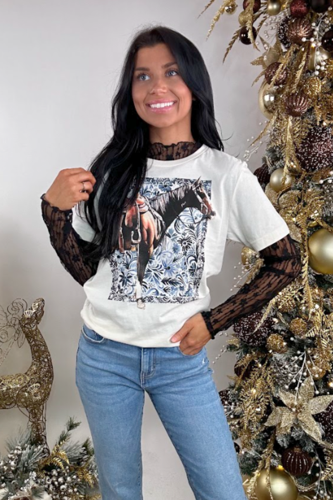 Floral Saddle Horse Graphic Tee