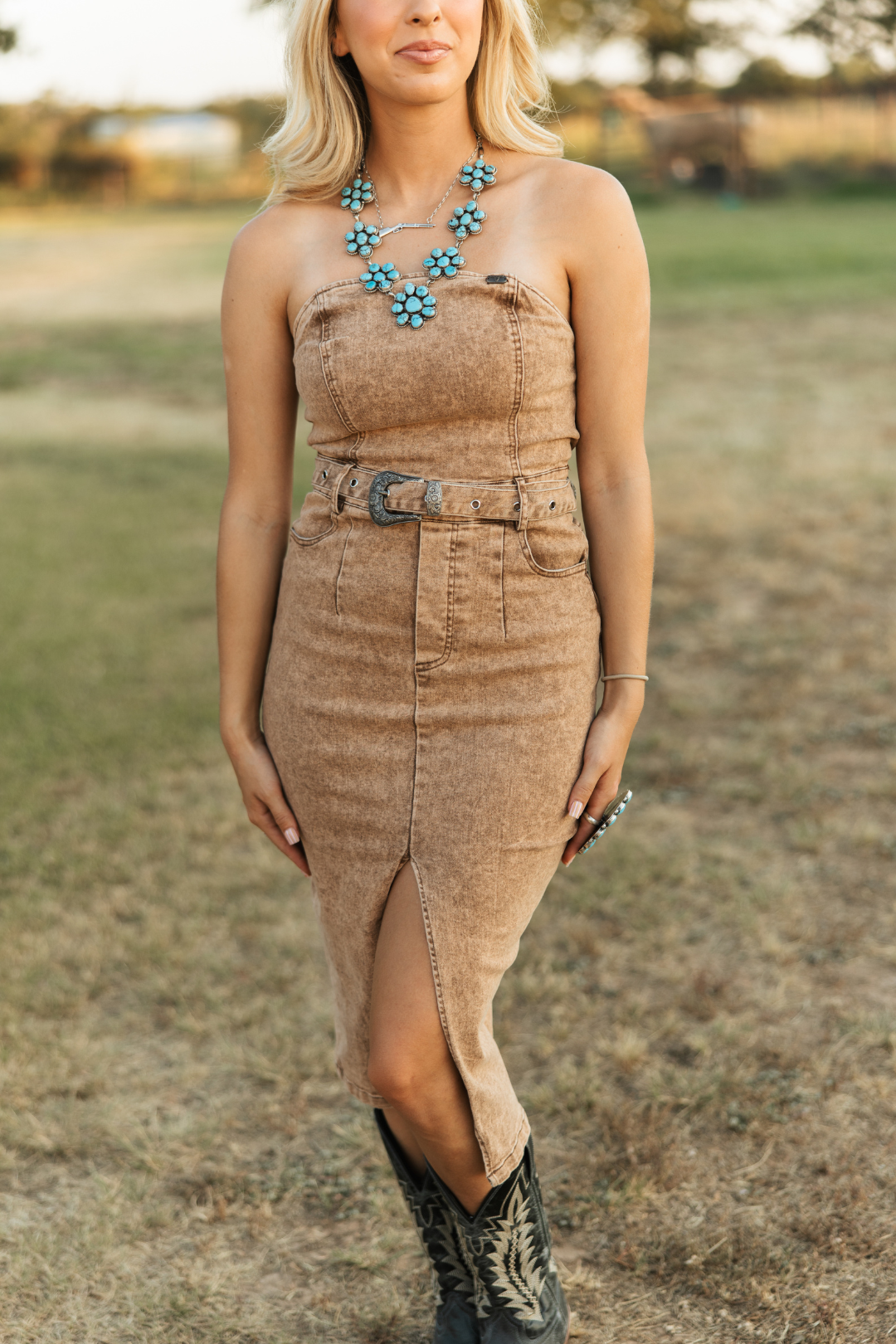 Desert Runway Strapless Denim Dress Medium