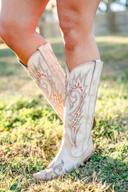 Corral Bonfire Sky Embroidered Bone Snip Toe Boot