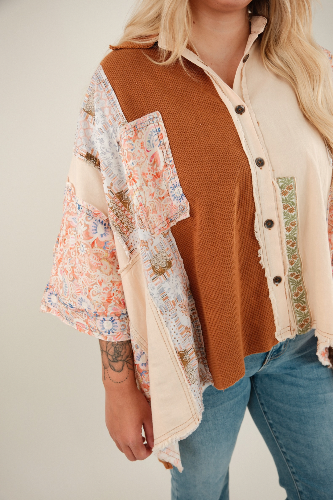Desert Winds Patchwork Blouse - Mocha