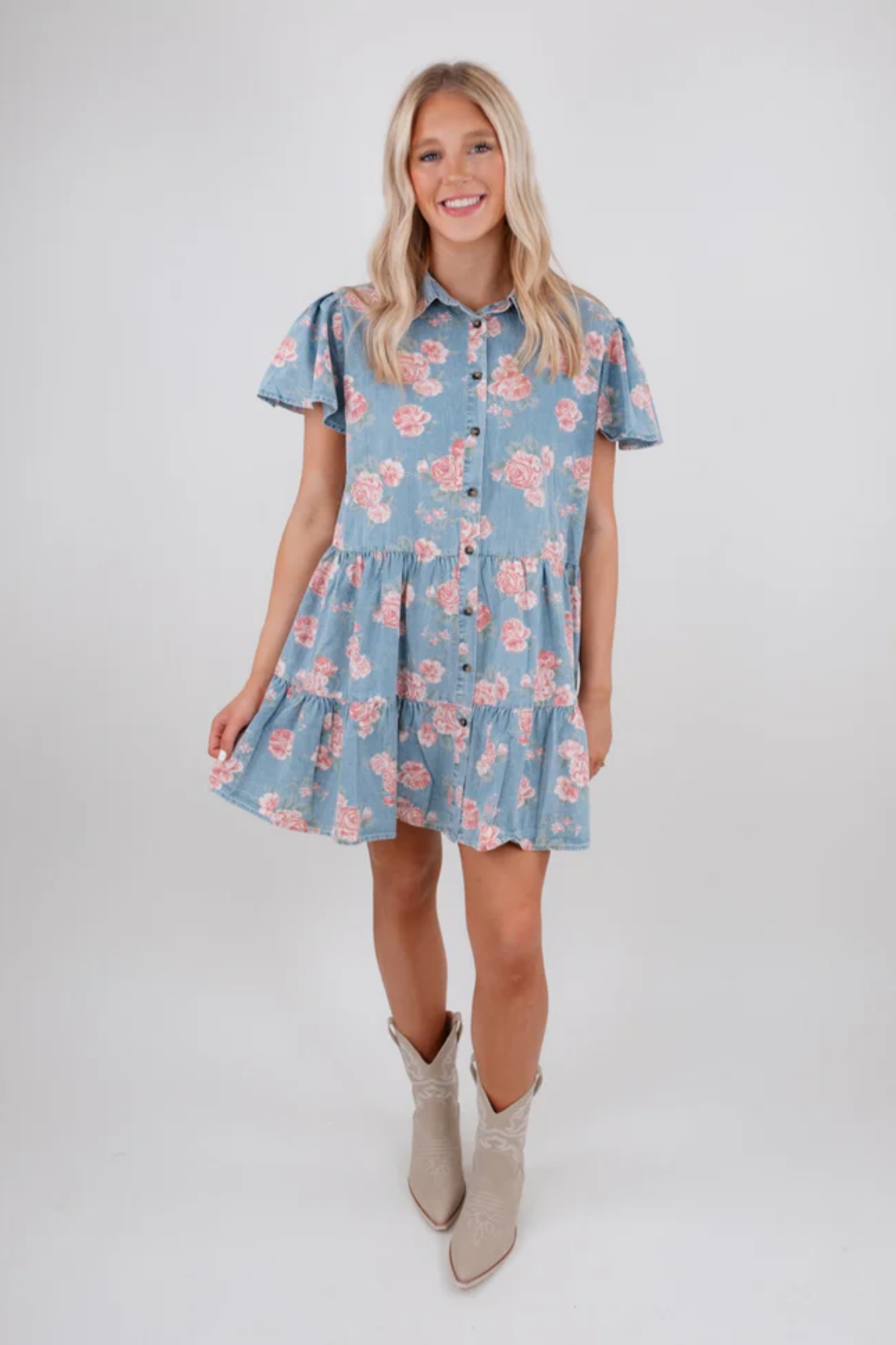 Rosette Ridge Denim Dress