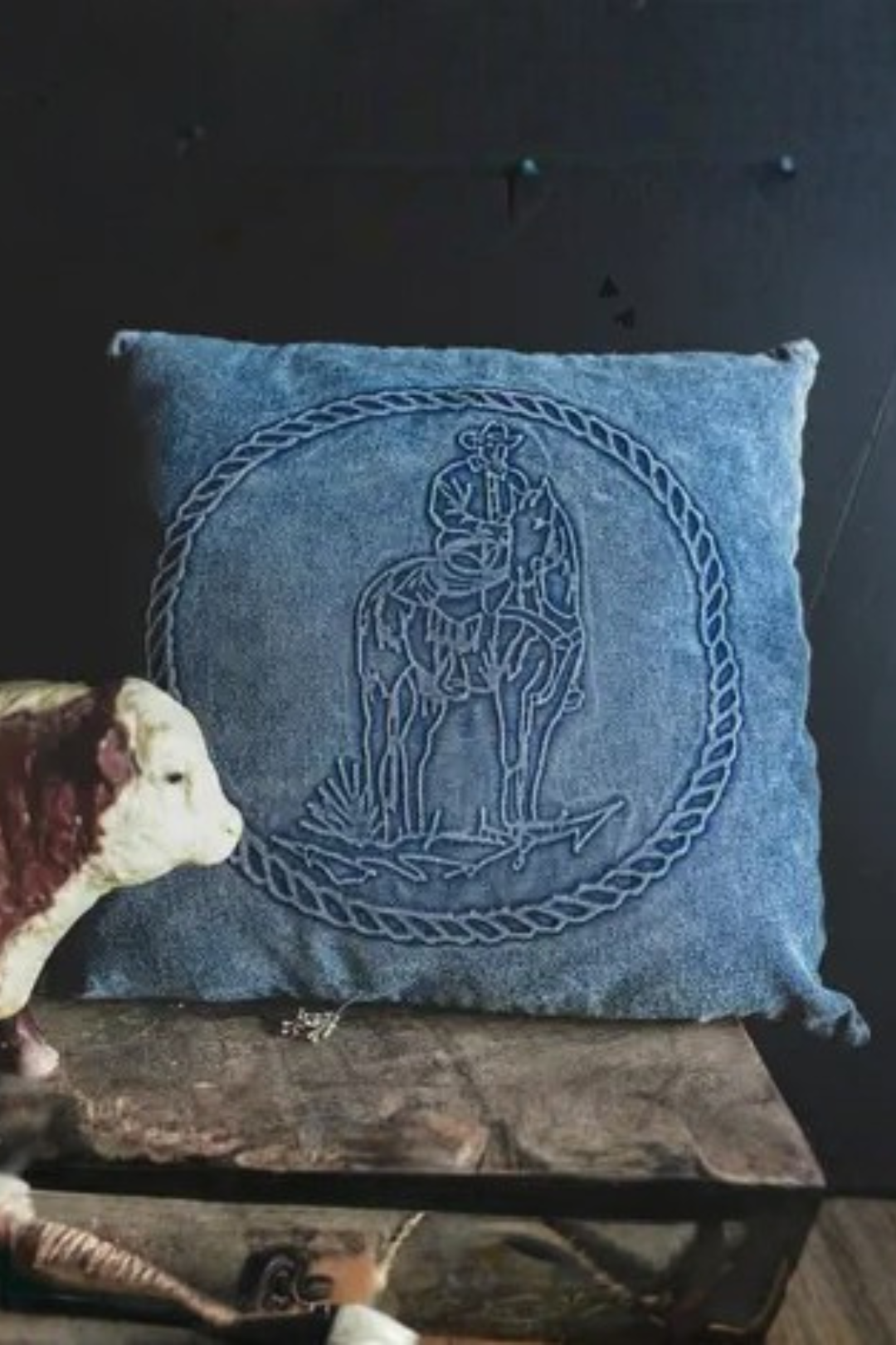 Roped Rider Denim Pillow Cover