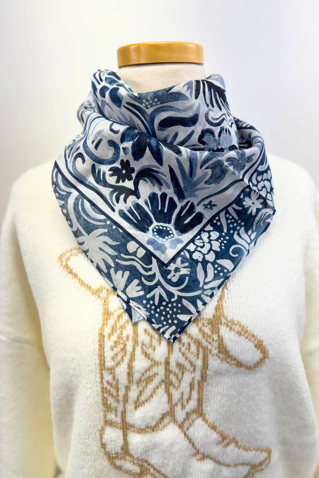 Denim Flowers Square Scarf
