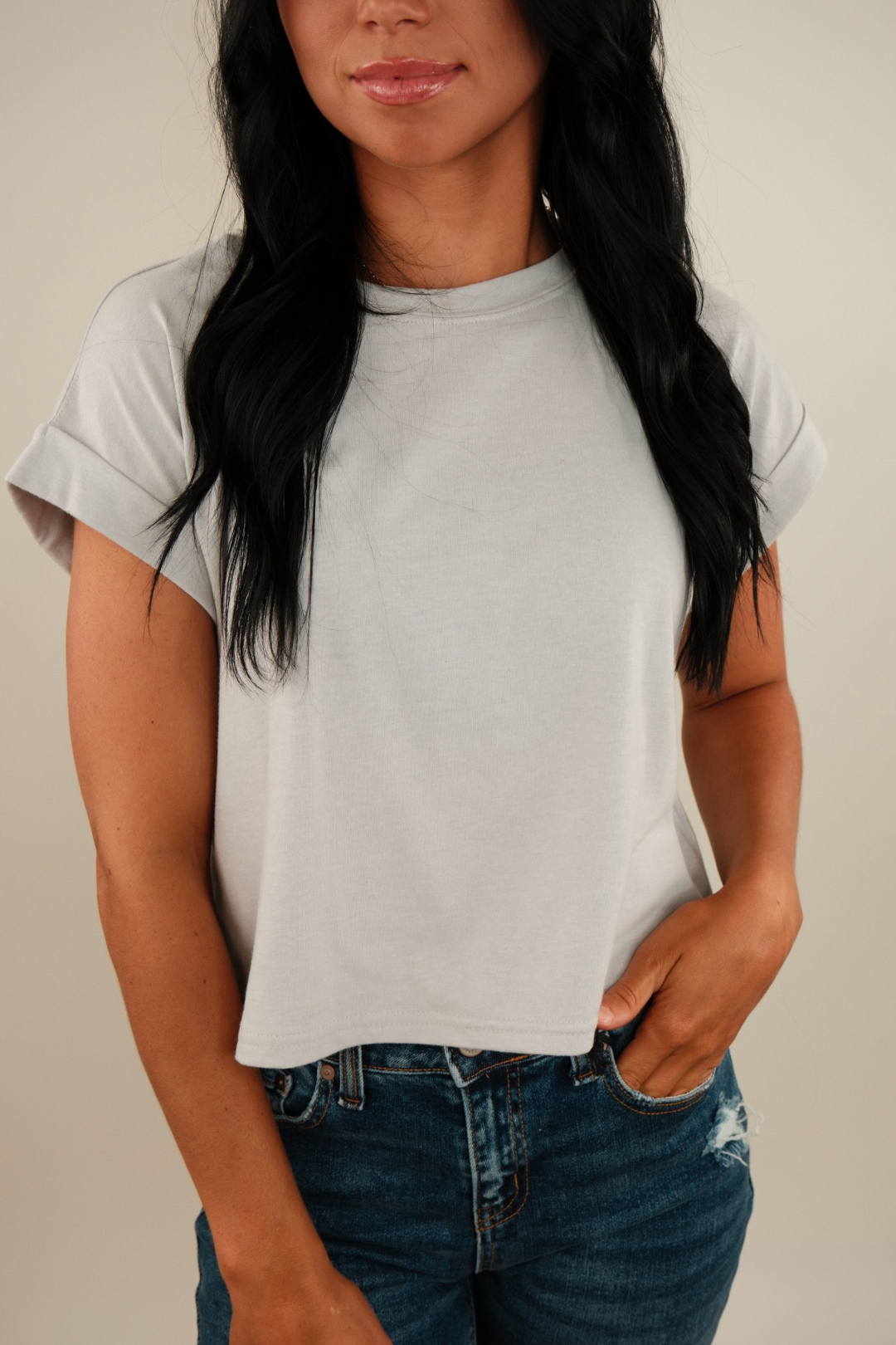 Simply Cropped Basic Tee – Heather Grey