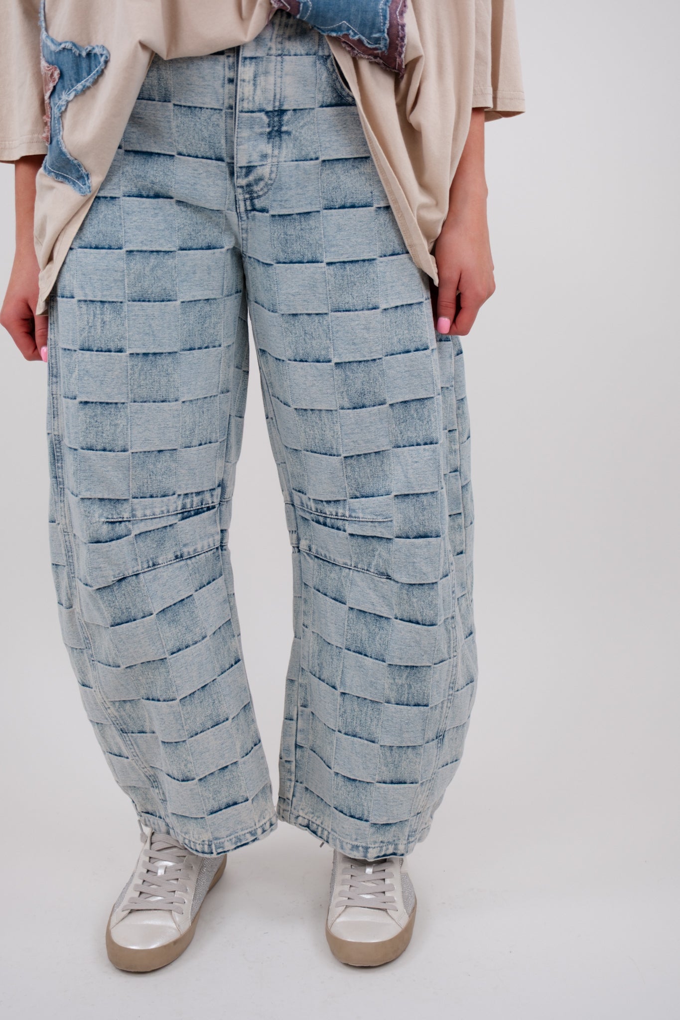 Denim Days Checker Barrel Jeans