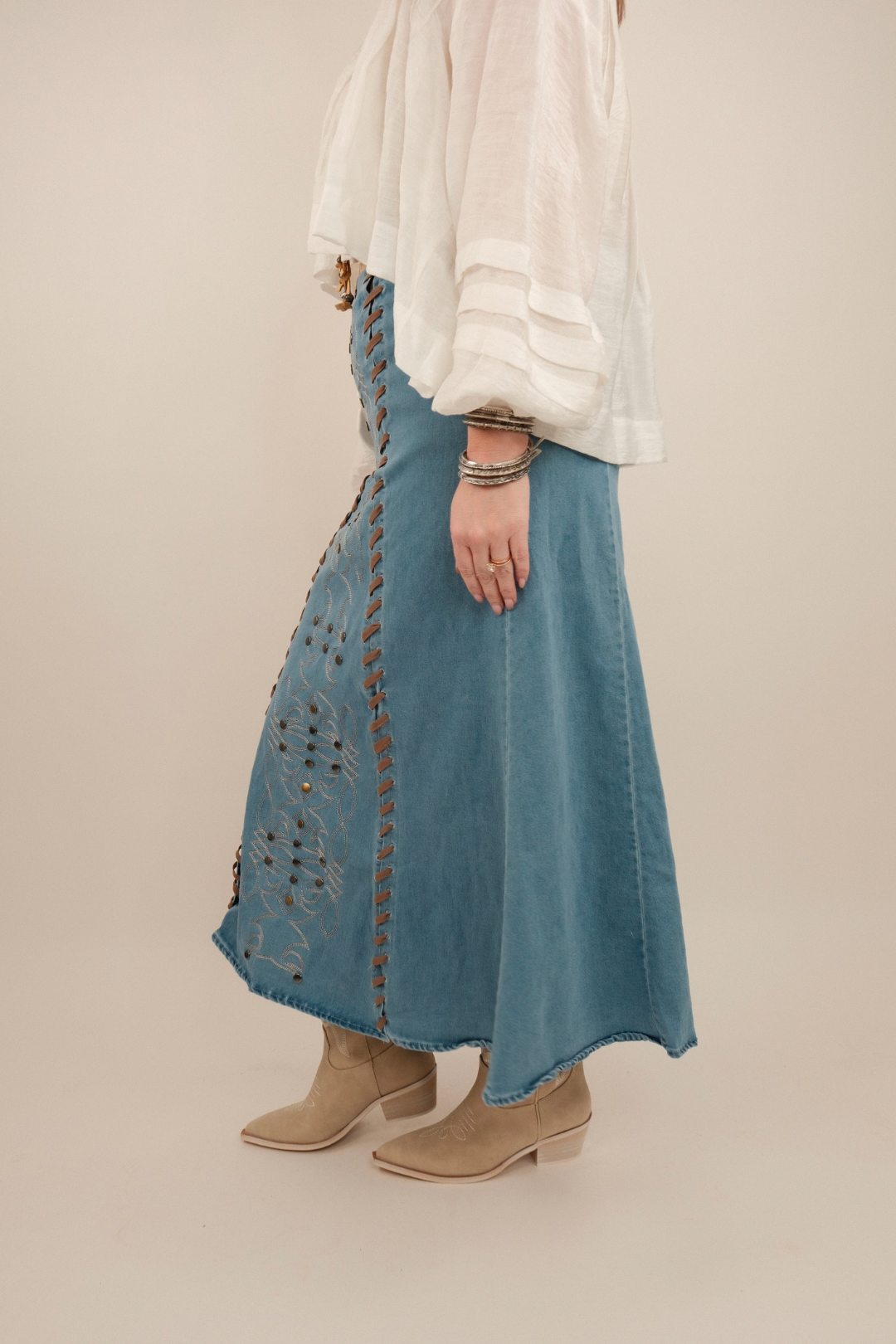 Old West Artisan Denim Skirt