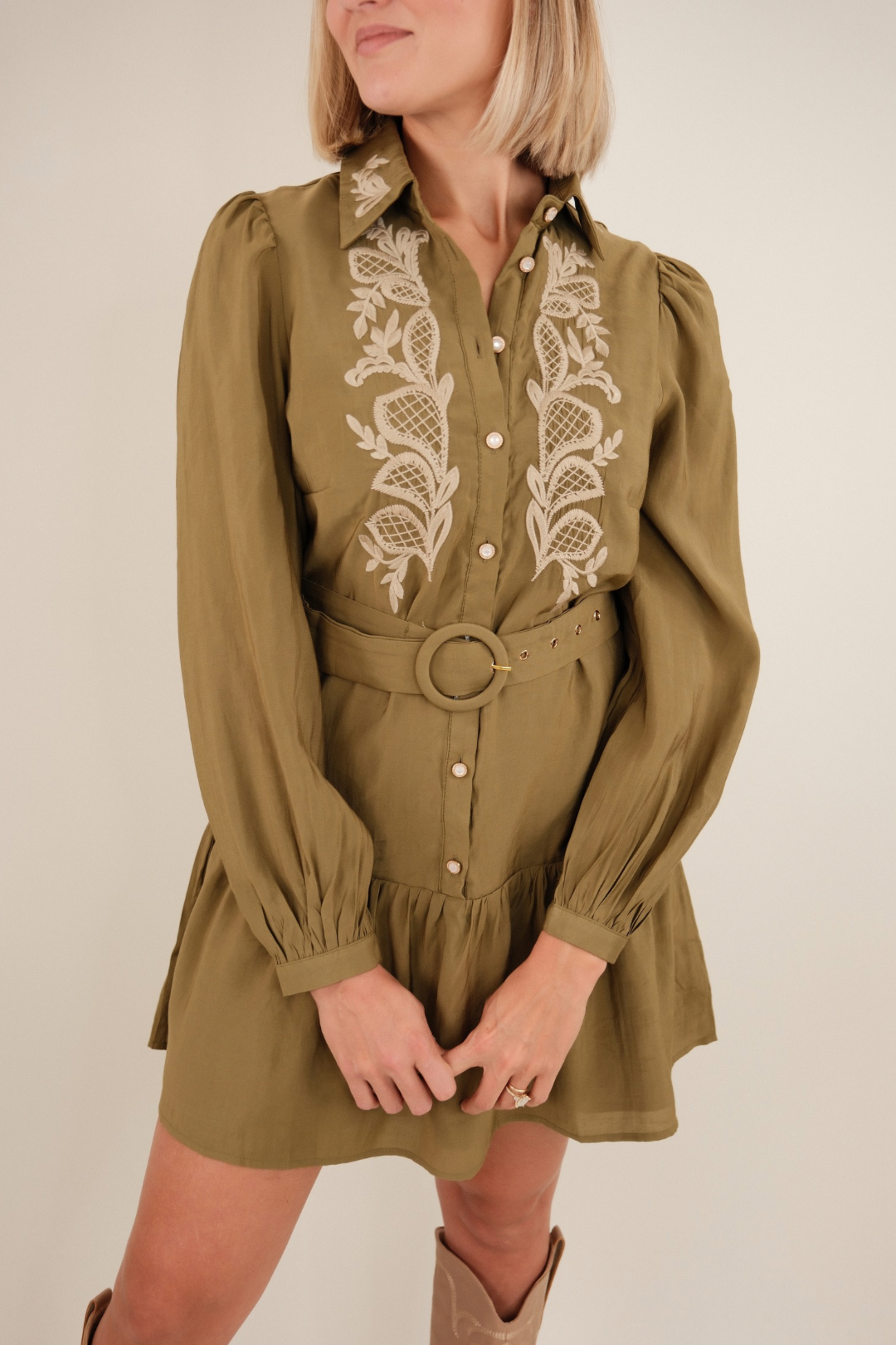 Sagewood Embroidered Mini Dress