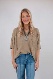 Ripped Stitch V-Neck Top - Olive