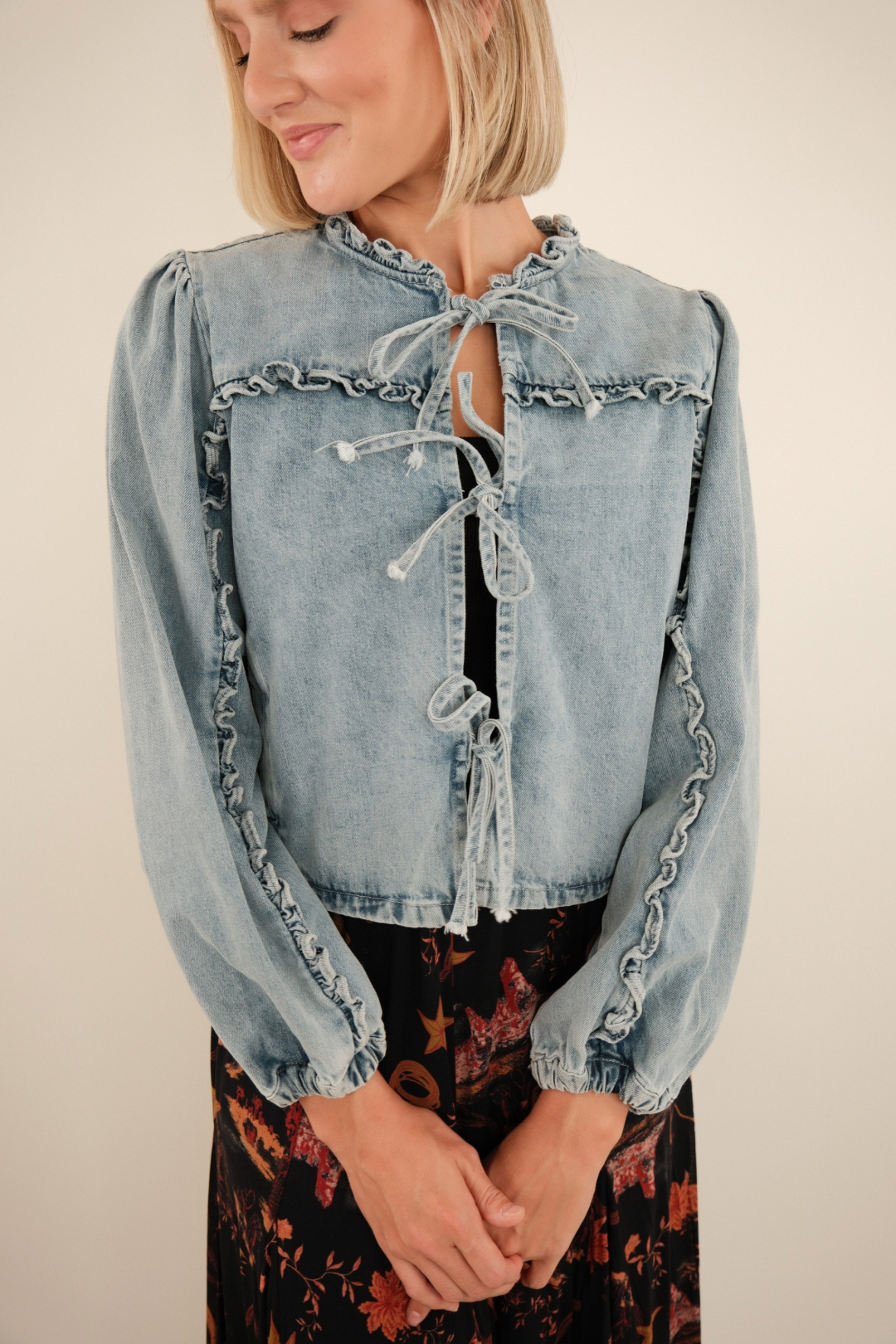 Dusty Skies Tie-Front Denim Jacket