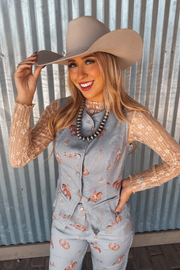 Prairie Daydream Western Darted Vest - Denim Blue