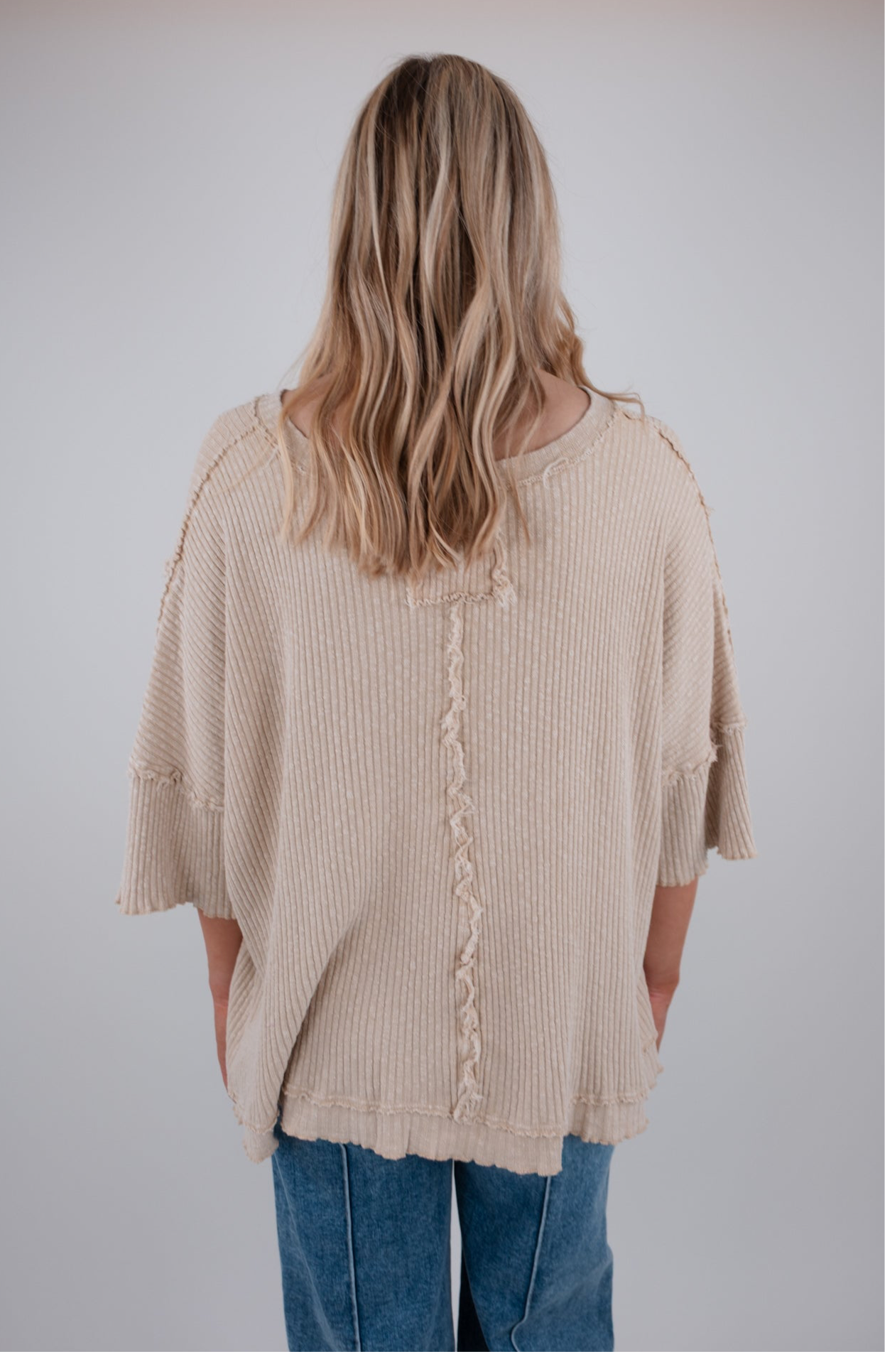 Ripped Stitch V-Neck Top - Cream
