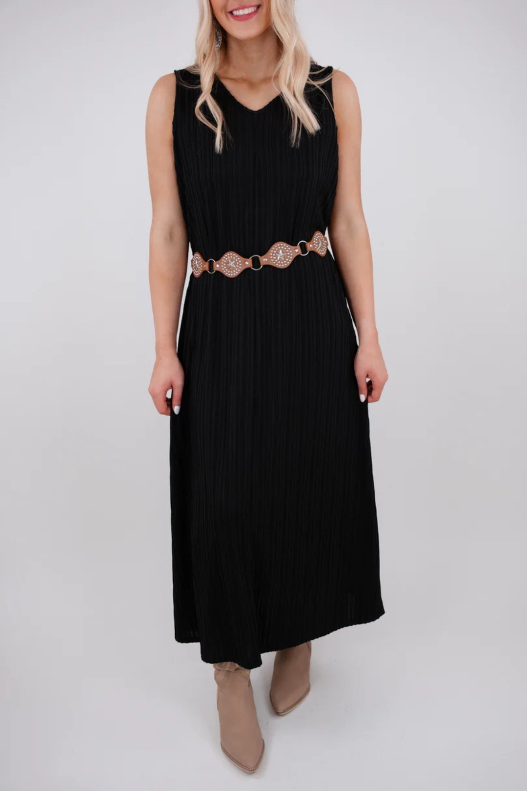 Ribbed Stitched Dress - Black