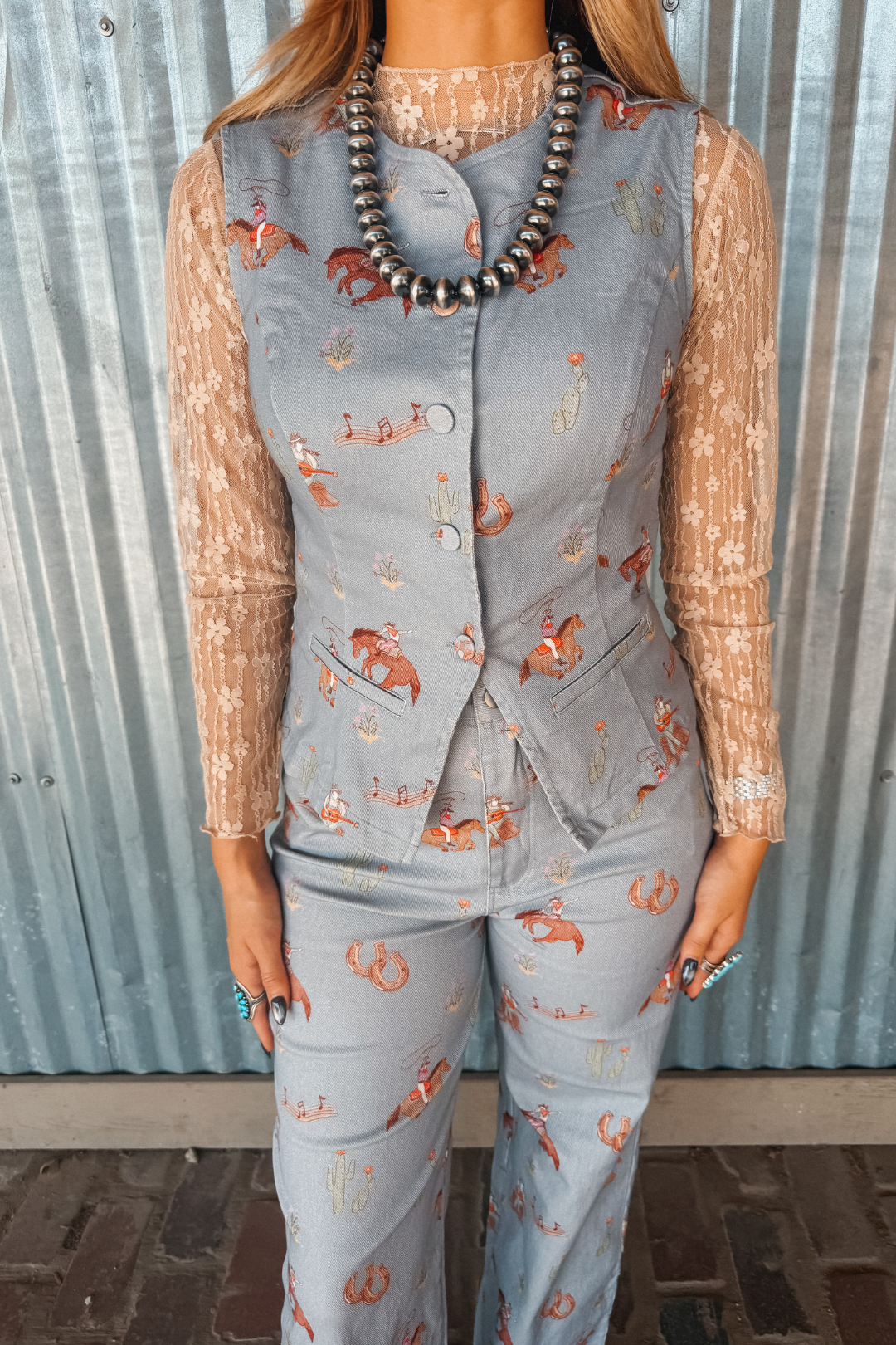 Prairie Daydream Western Darted Vest - Denim Blue