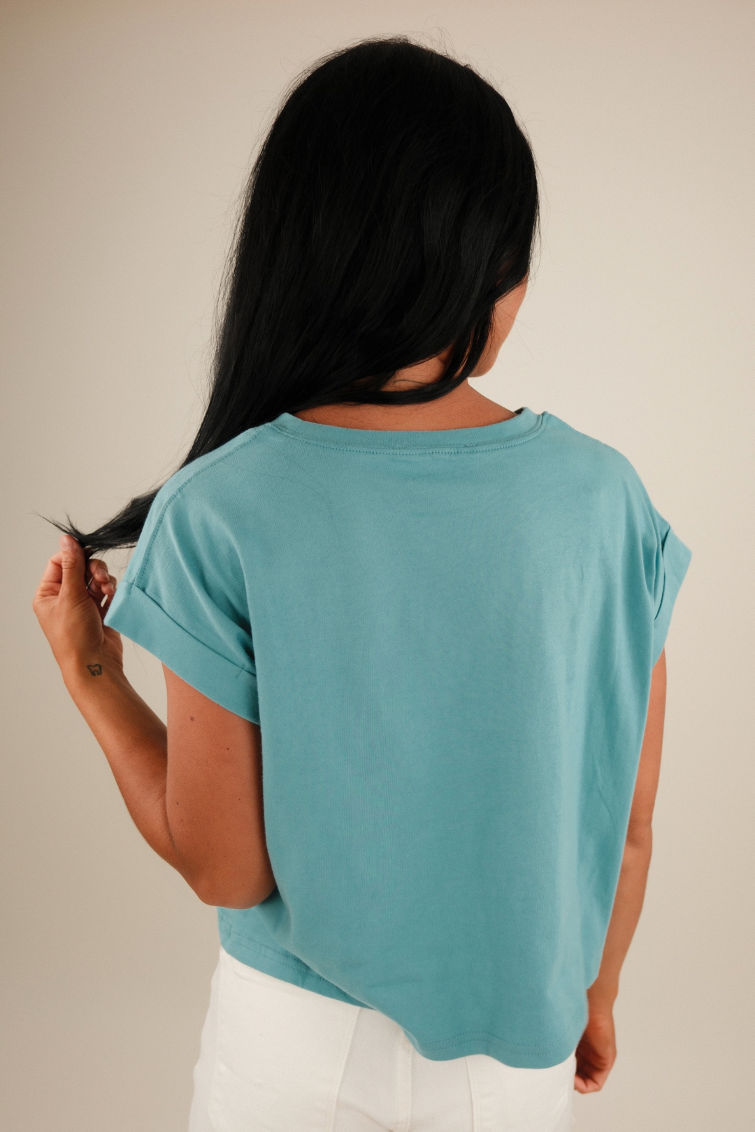 Simply Cropped Basic Tee – Dusty Teal