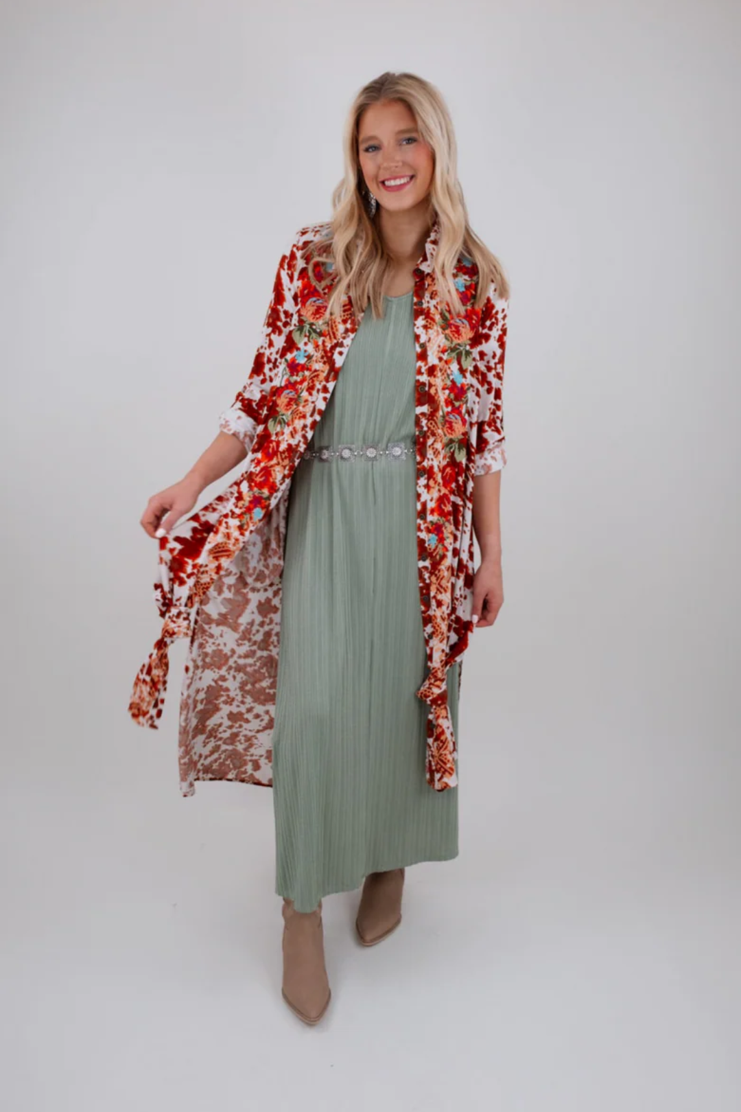 Ribbed Stitched Dress - Sage