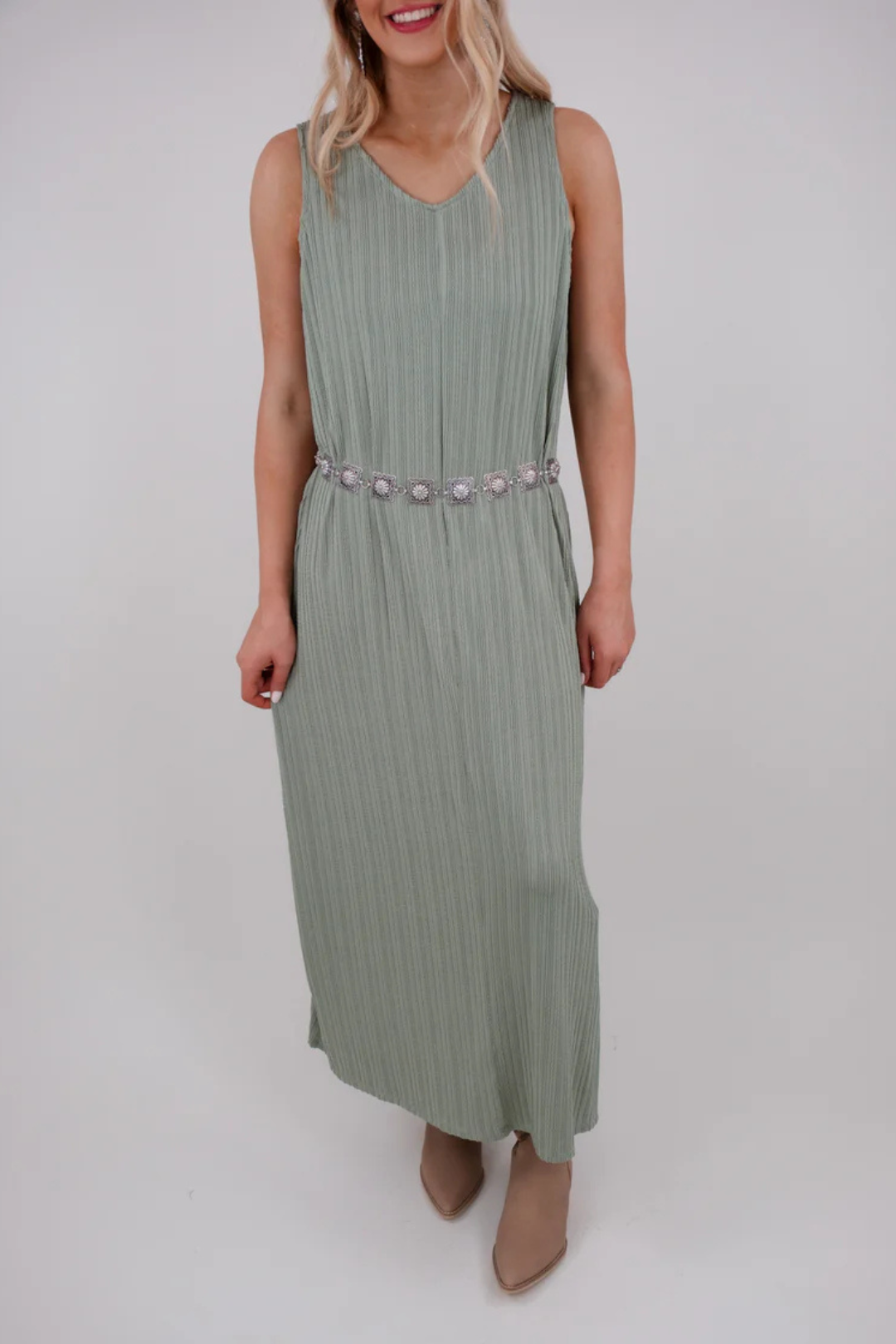 Ribbed Stitched Dress - Sage
