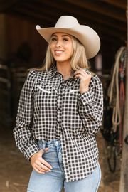 Black Tie Gingham Pearl Snap
