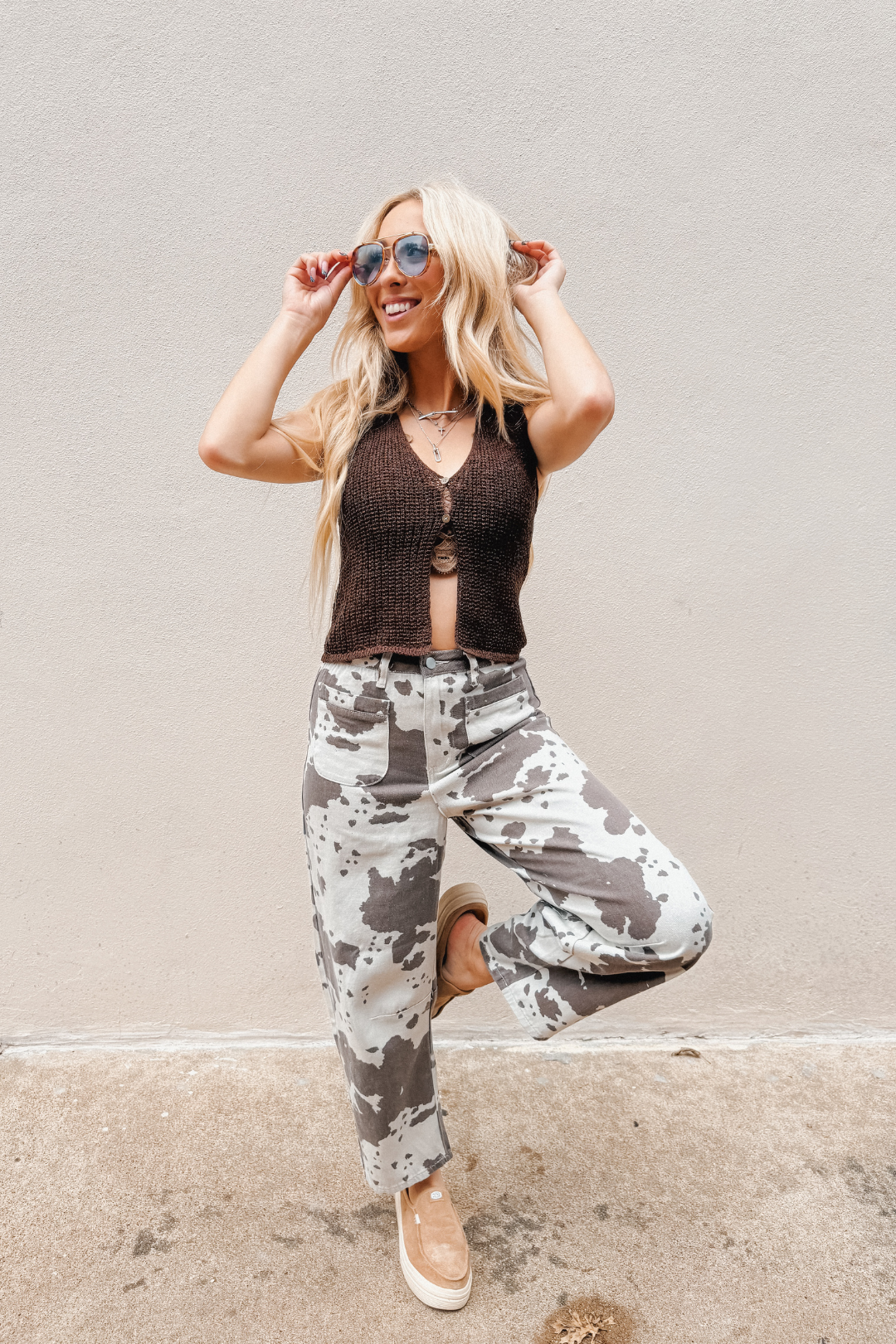 Trail Dust Cow Print Wide Leg Pants