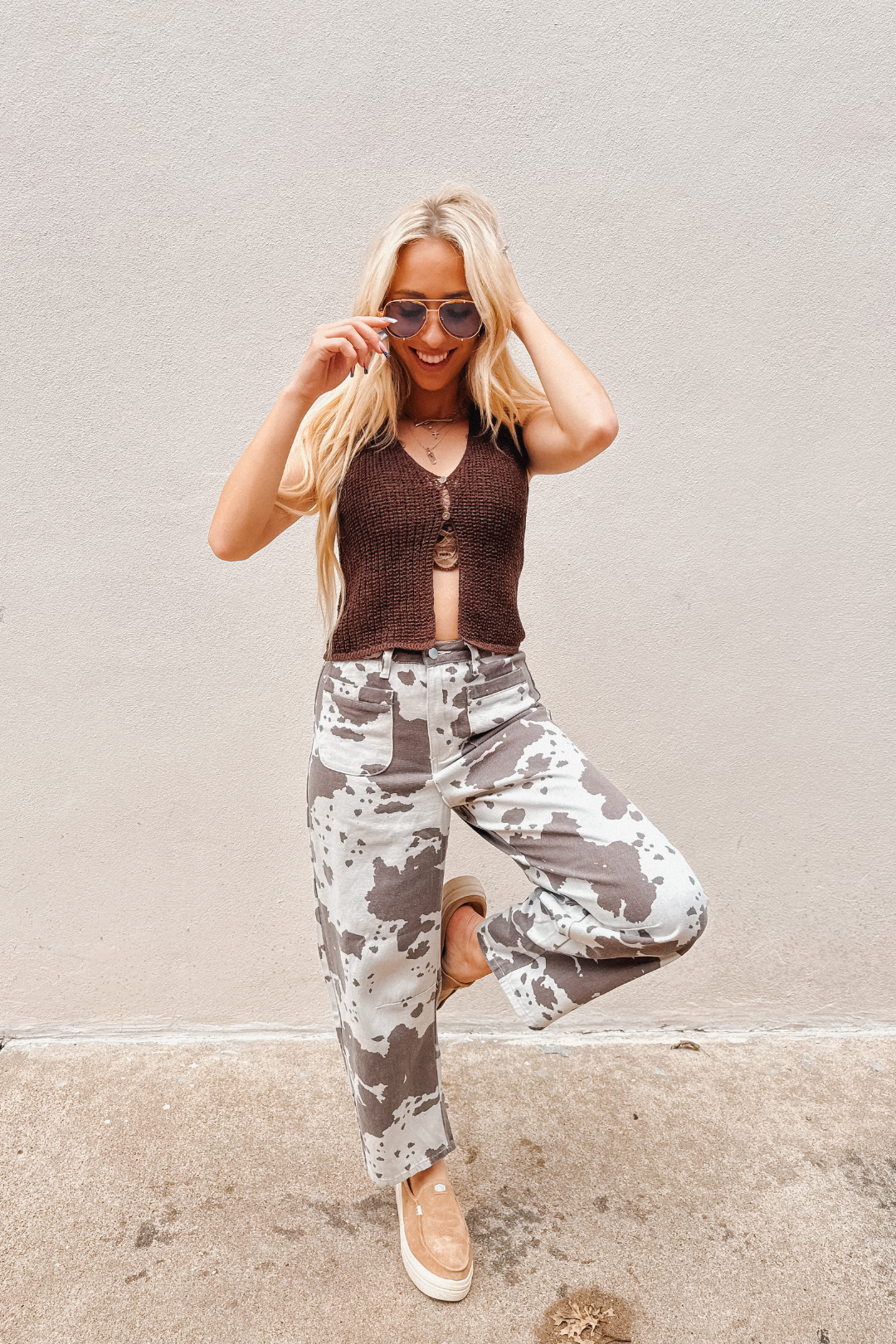 Trail Dust Cow Print Wide Leg Pants