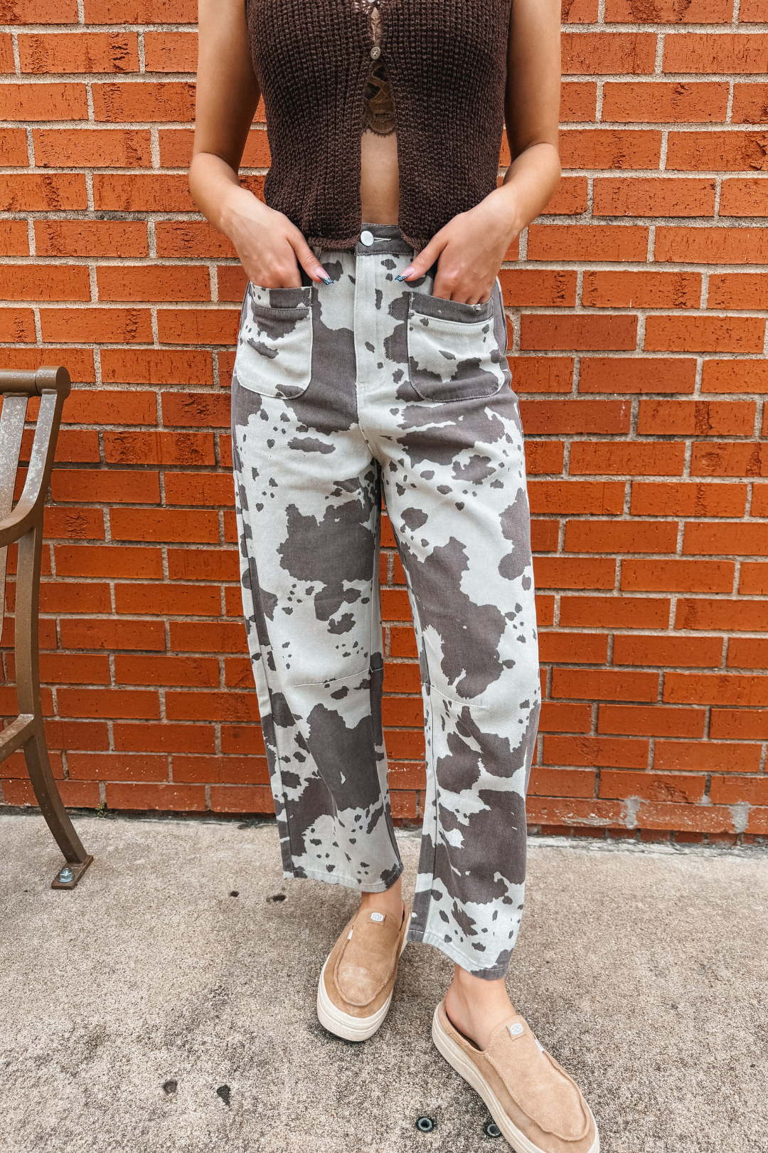 Trail Dust Cow Print Wide Leg Pants