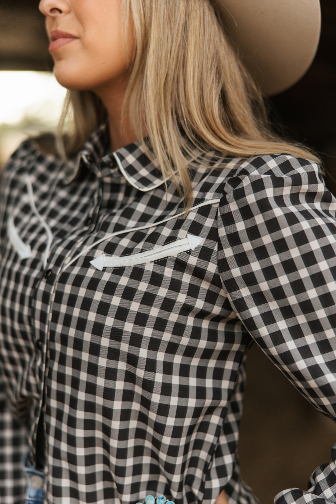Black Tie Gingham Pearl Snap