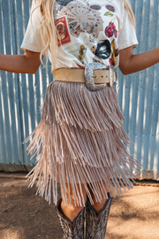 Wild Dunes Fringe Mini Skirt - Taupe