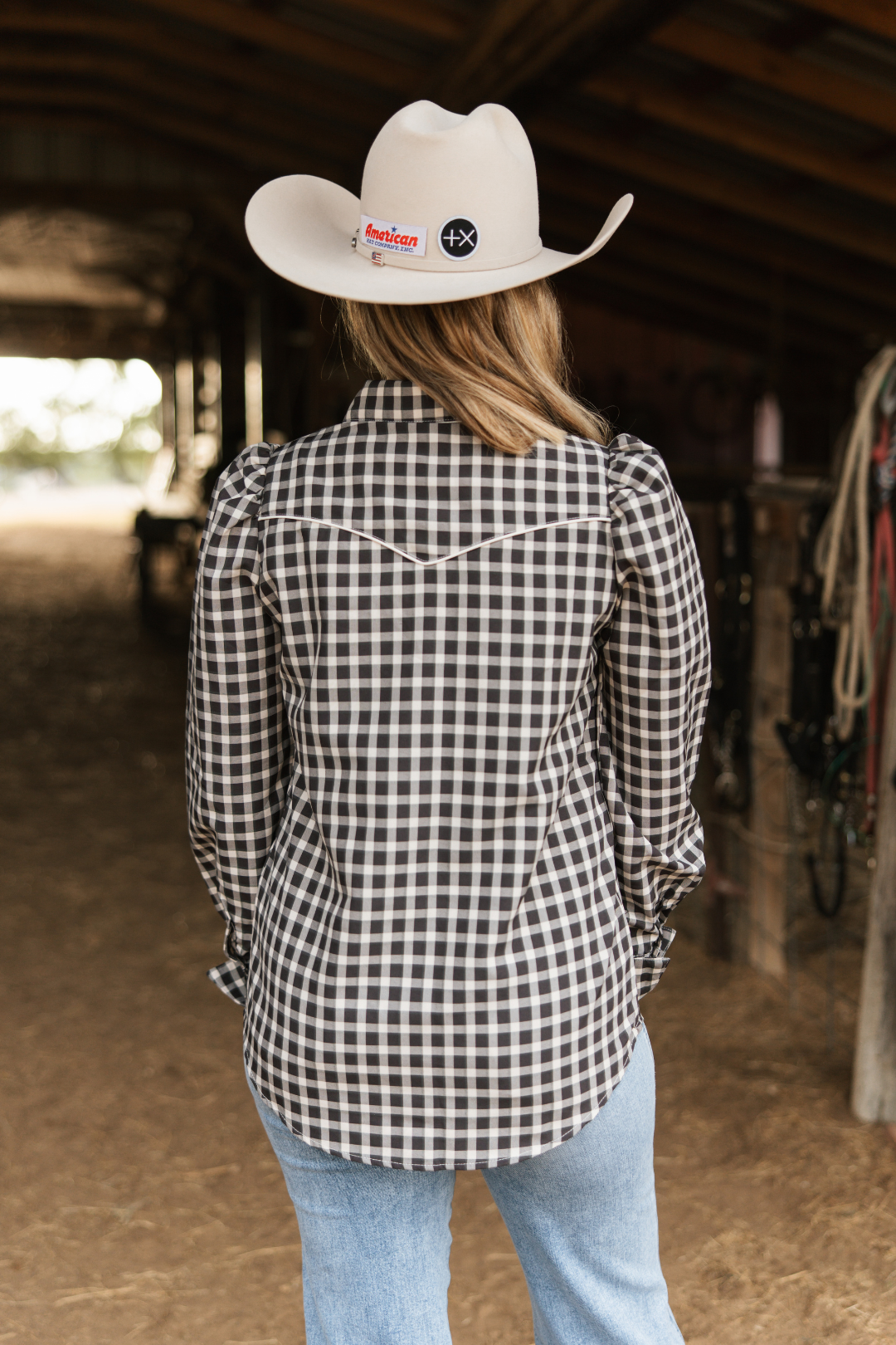 Black Tie Gingham Pearl Snap