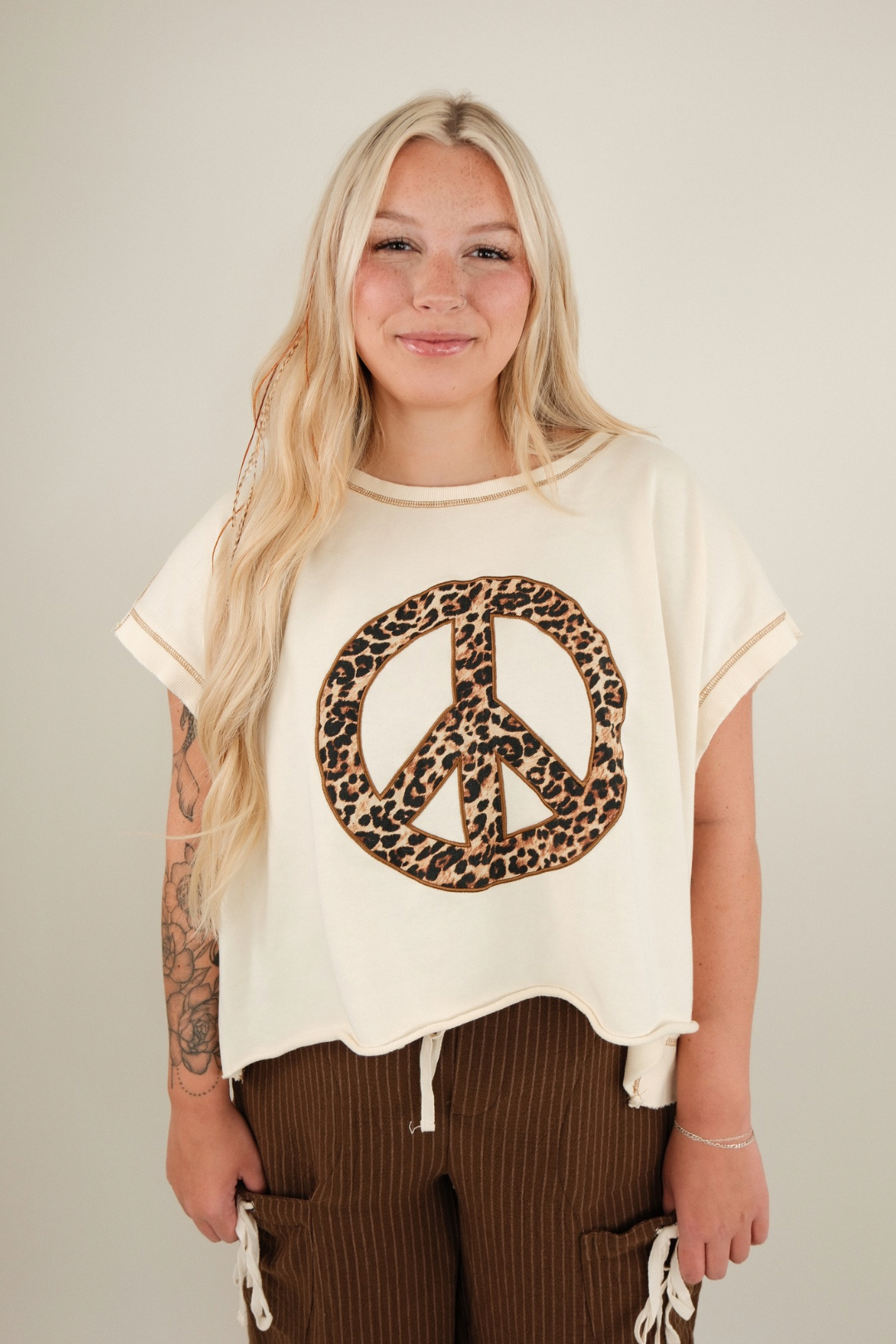 Wild & Free Cheetah Peace Cropped Top