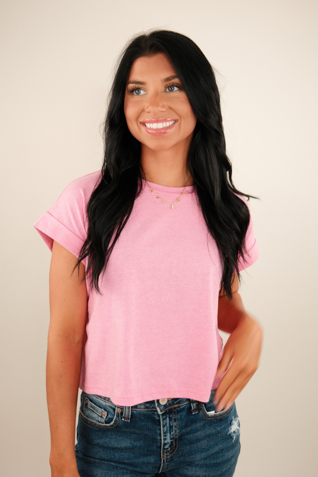 Simply Cropped Basic Tee – Heather Pink