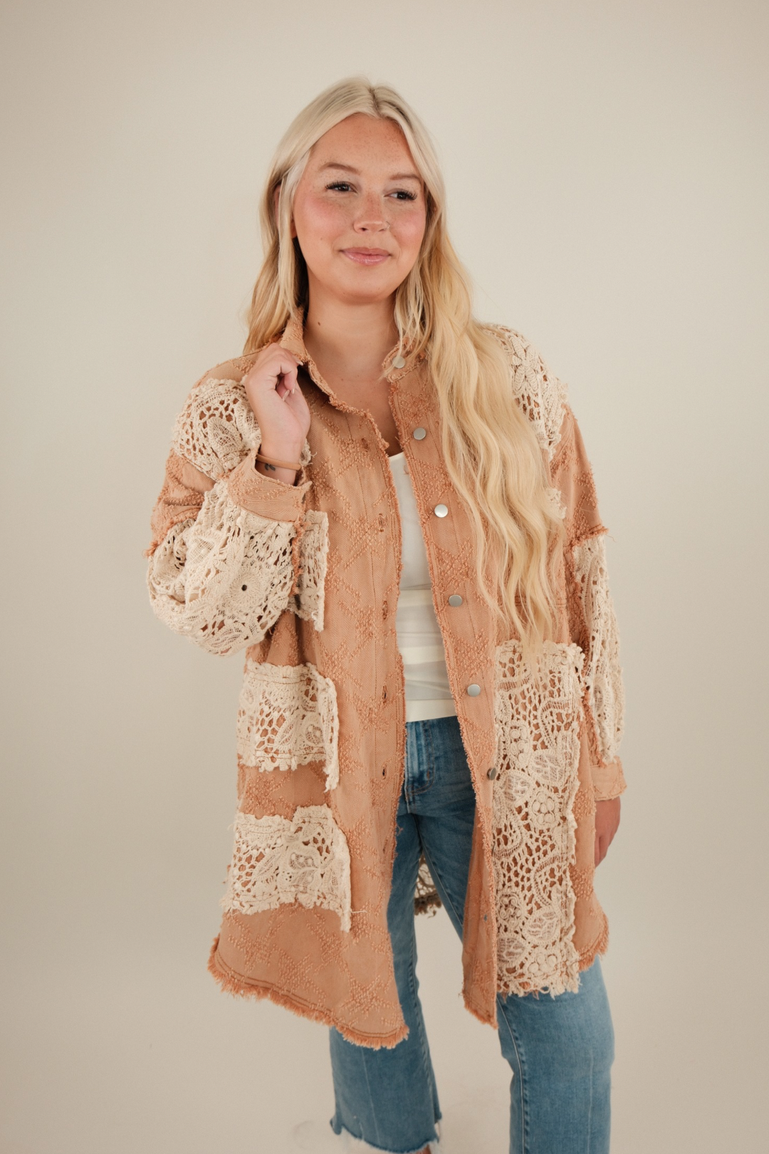 Dusty Rose Lace Overlay Shirt