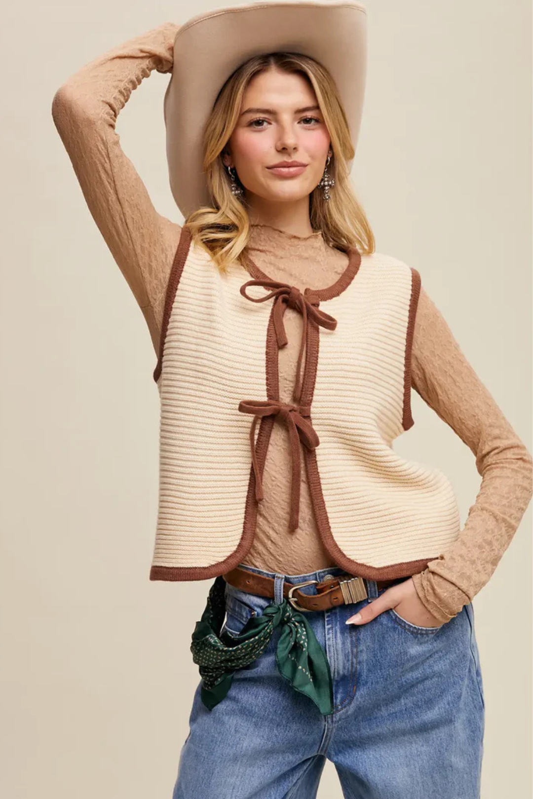 Saddle Ridge Tie-Front Knit Vest