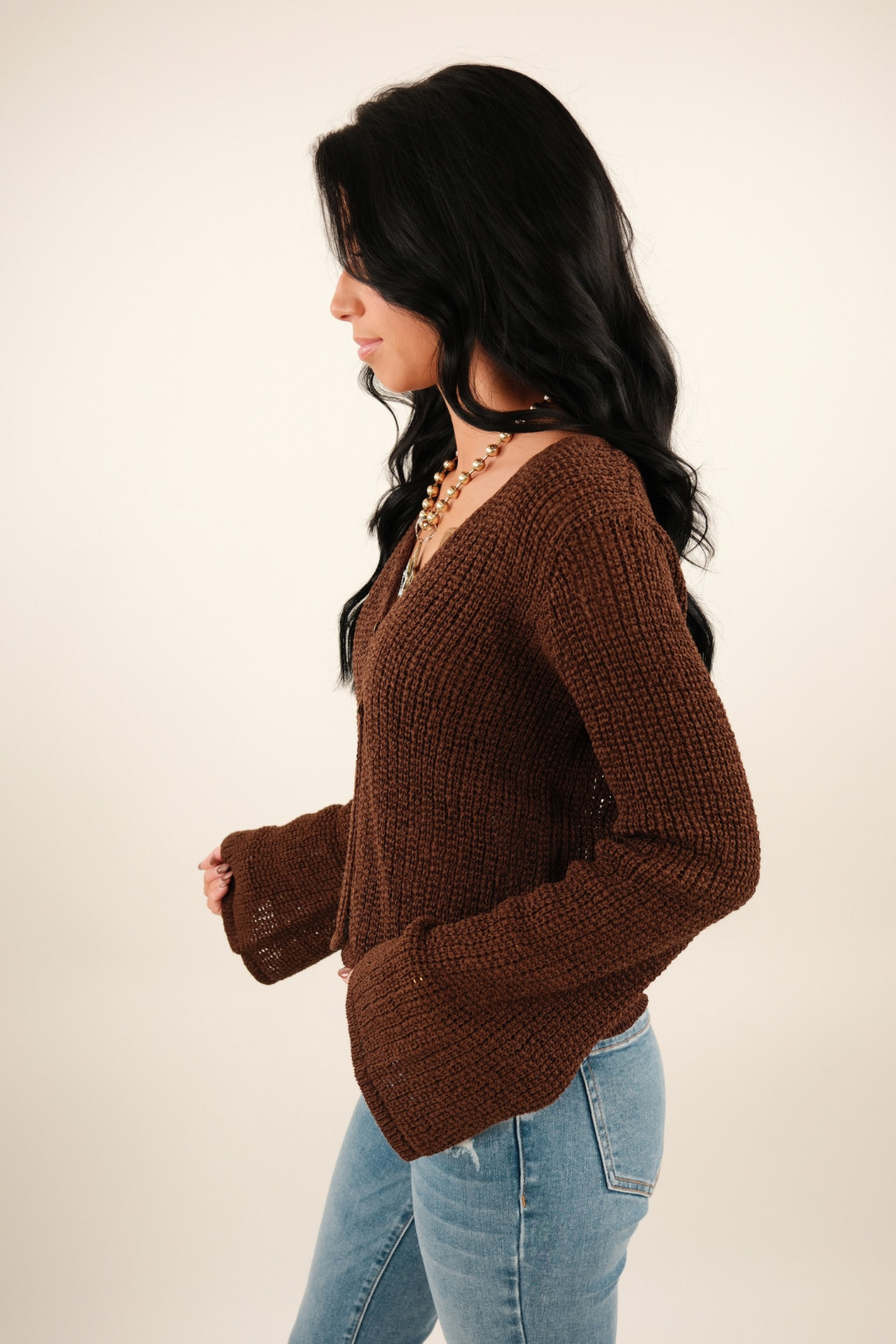 Sundown Crochet Cropped Sweater - Brown