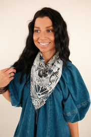 Denim Flowers Square Scarf