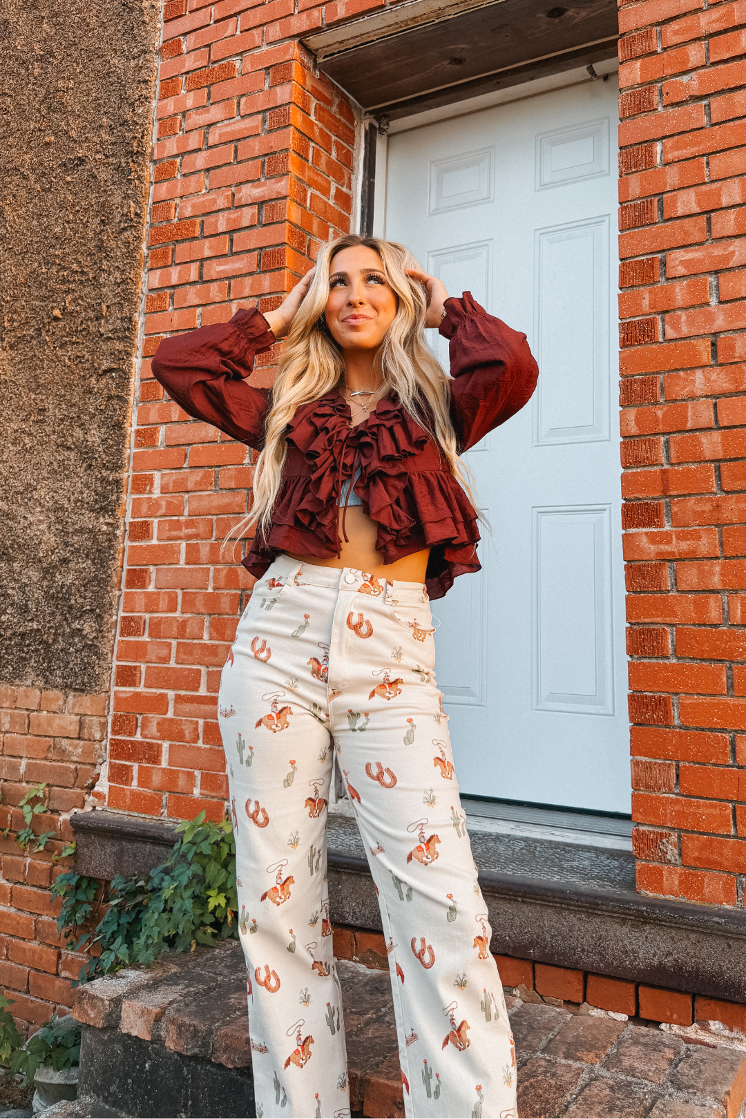 Saddle Rose Ruffle Blouse