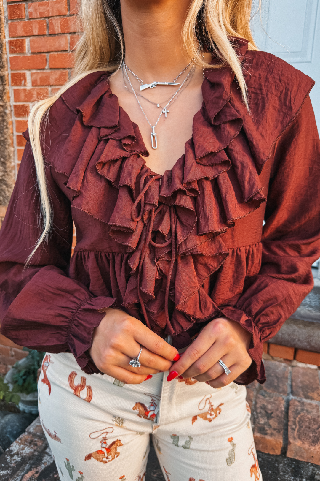 Saddle Rose Ruffle Blouse