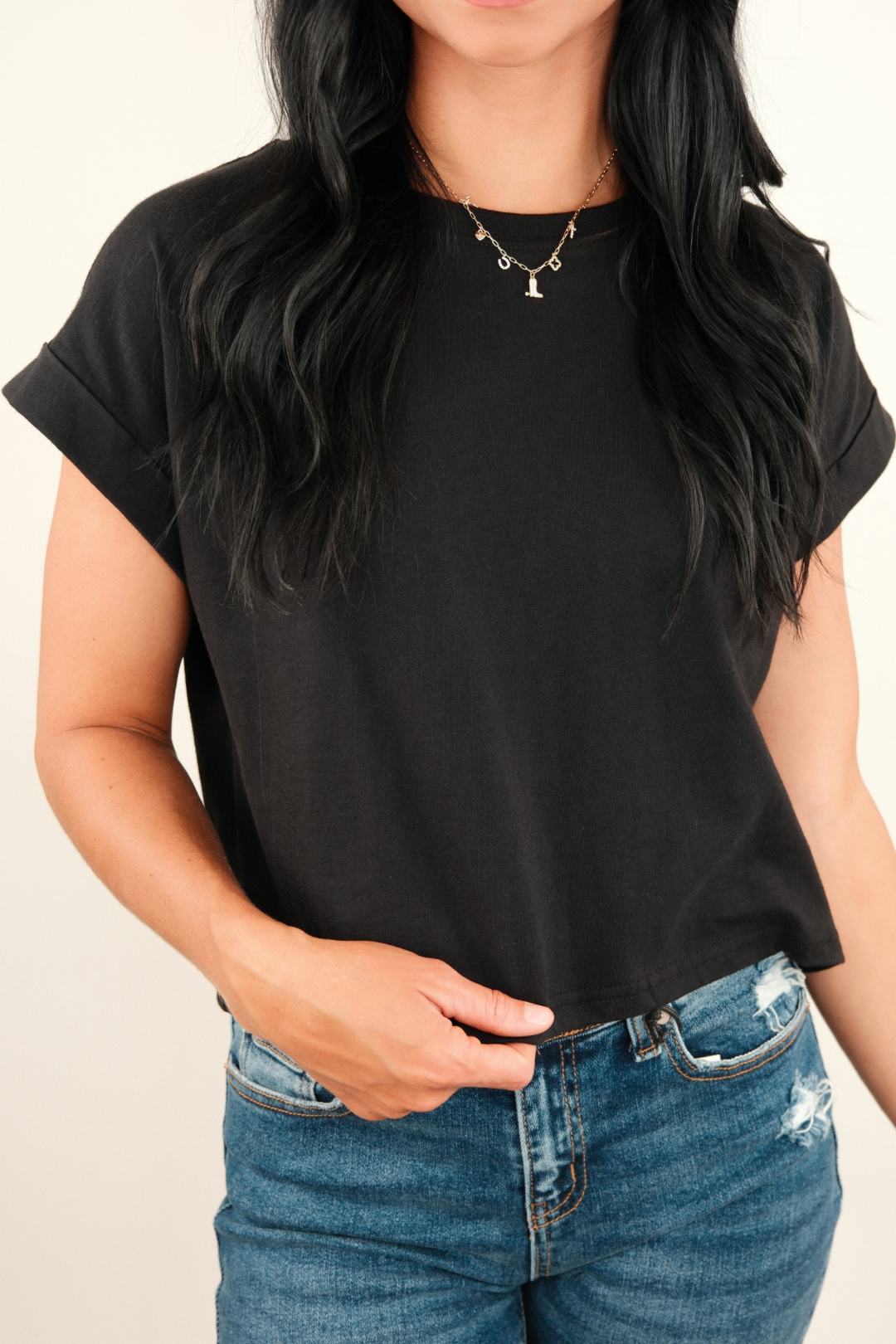 Simply Cropped Basic Tee – Black